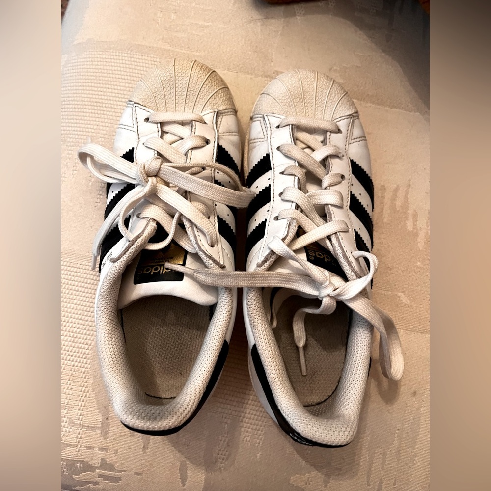 Adidas superstars, gently used. Need to be washed and they will look brand new